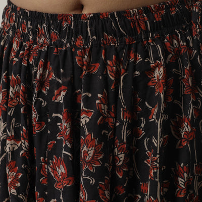 Black - Bagru Block Printed 24 Kali Patchwork Cotton Long Skirt 27