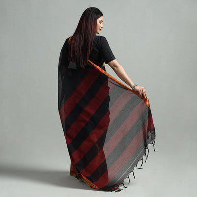 Black - Dharwad Cotton Saree with Zari Border