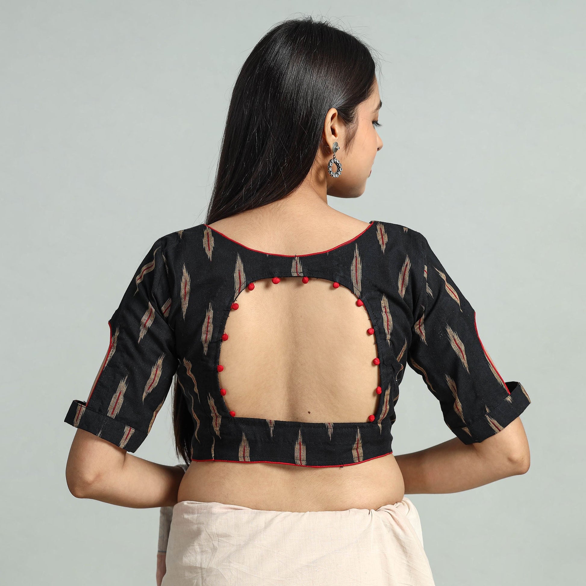 Black - Pochampally Ikat Cotton Stitched Blouse 27