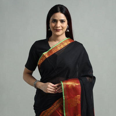 Black - Dharwad Cotton Saree with Zari Border