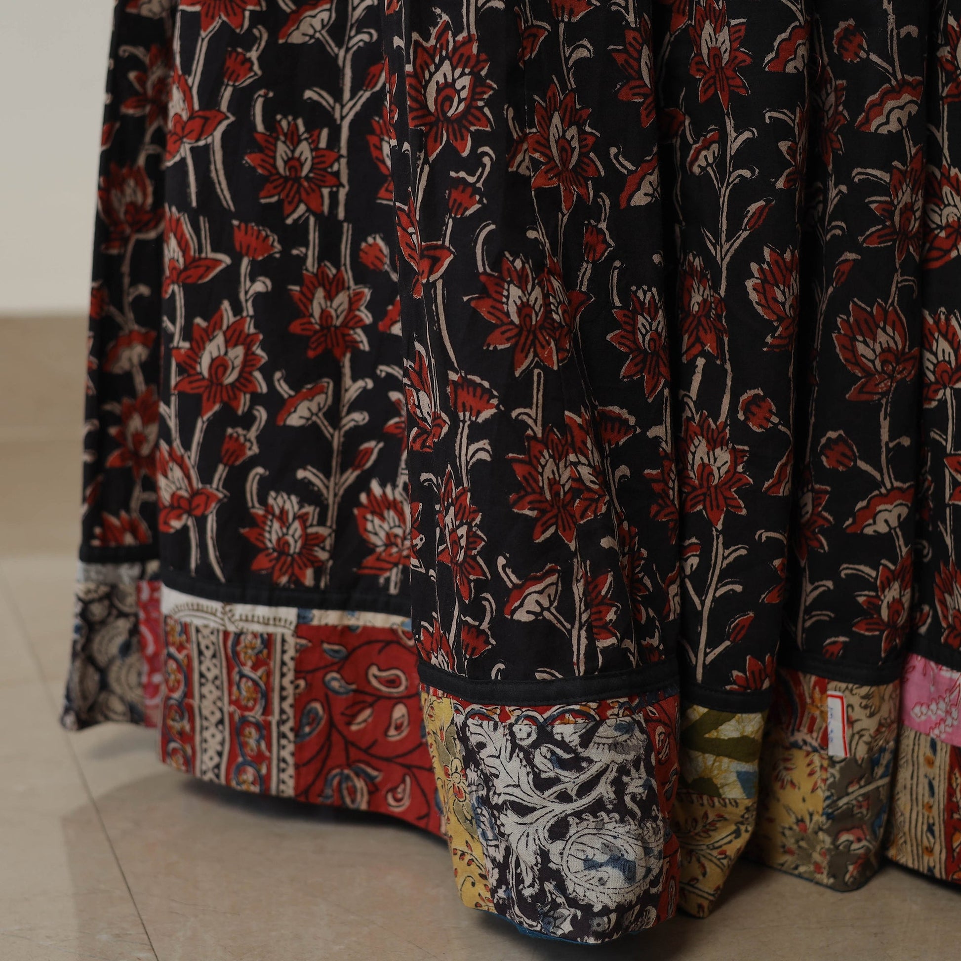 Black - Bagru Block Printed 24 Kali Patchwork Cotton Long Skirt 27
