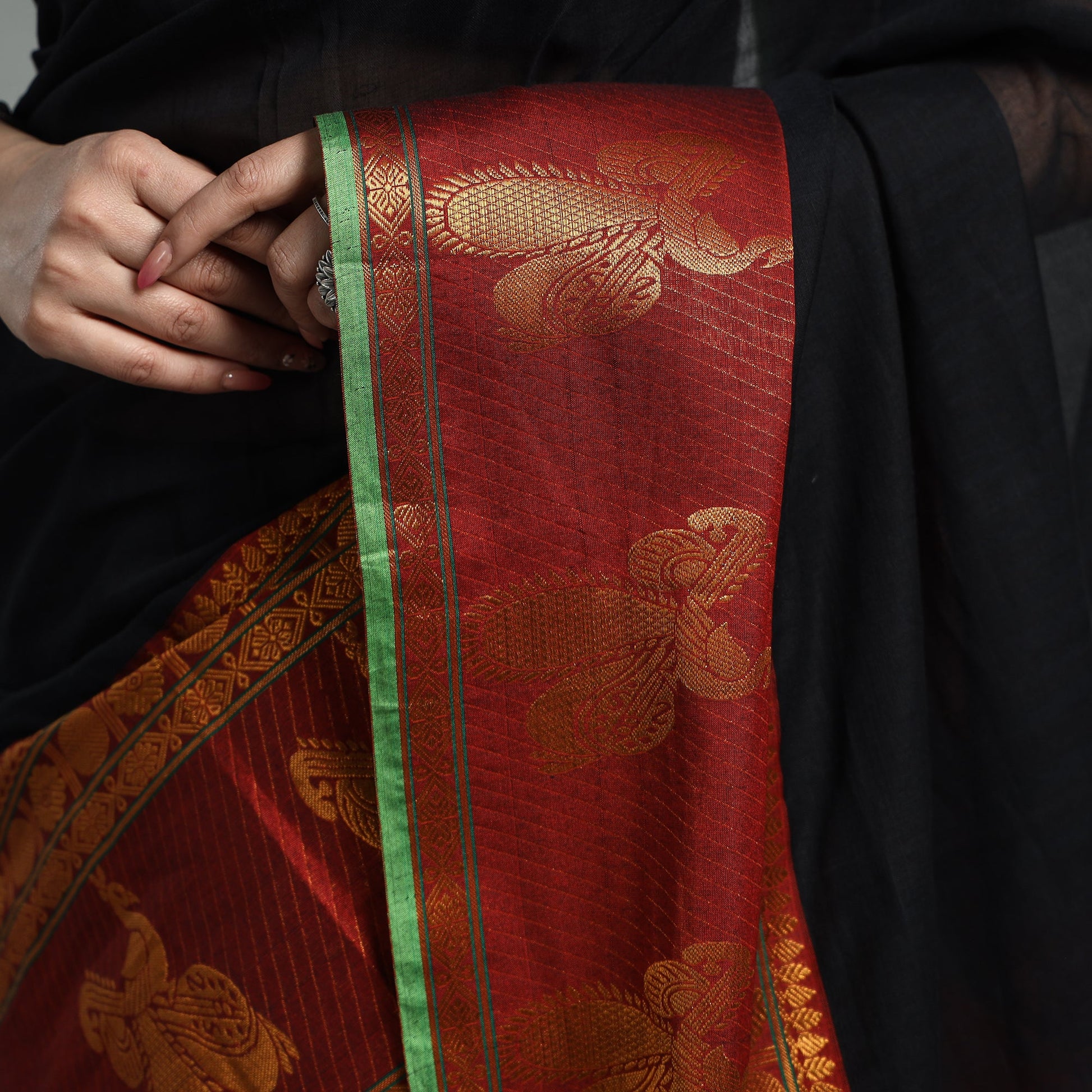 Black - Dharwad Cotton Saree with Zari Border
