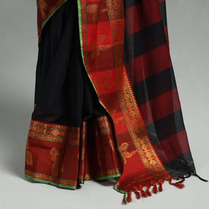 Black - Dharwad Cotton Saree with Zari Border