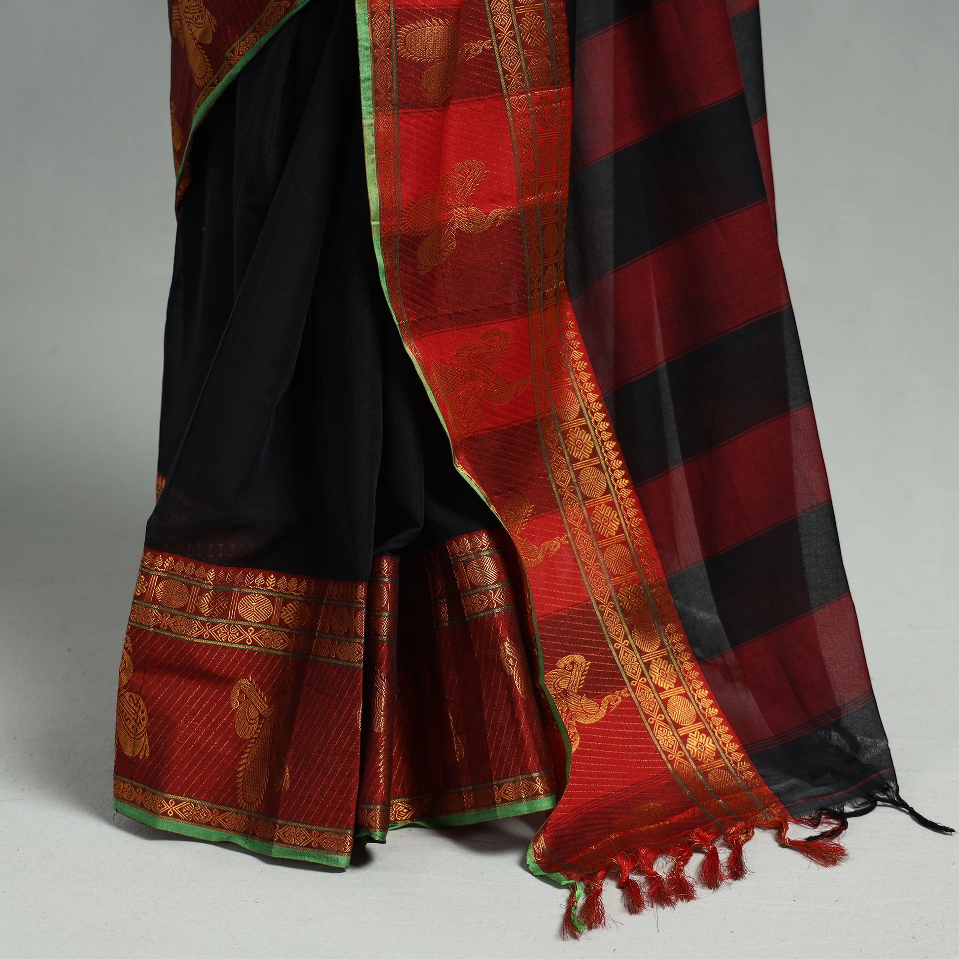 Black - Dharwad Cotton Saree with Zari Border