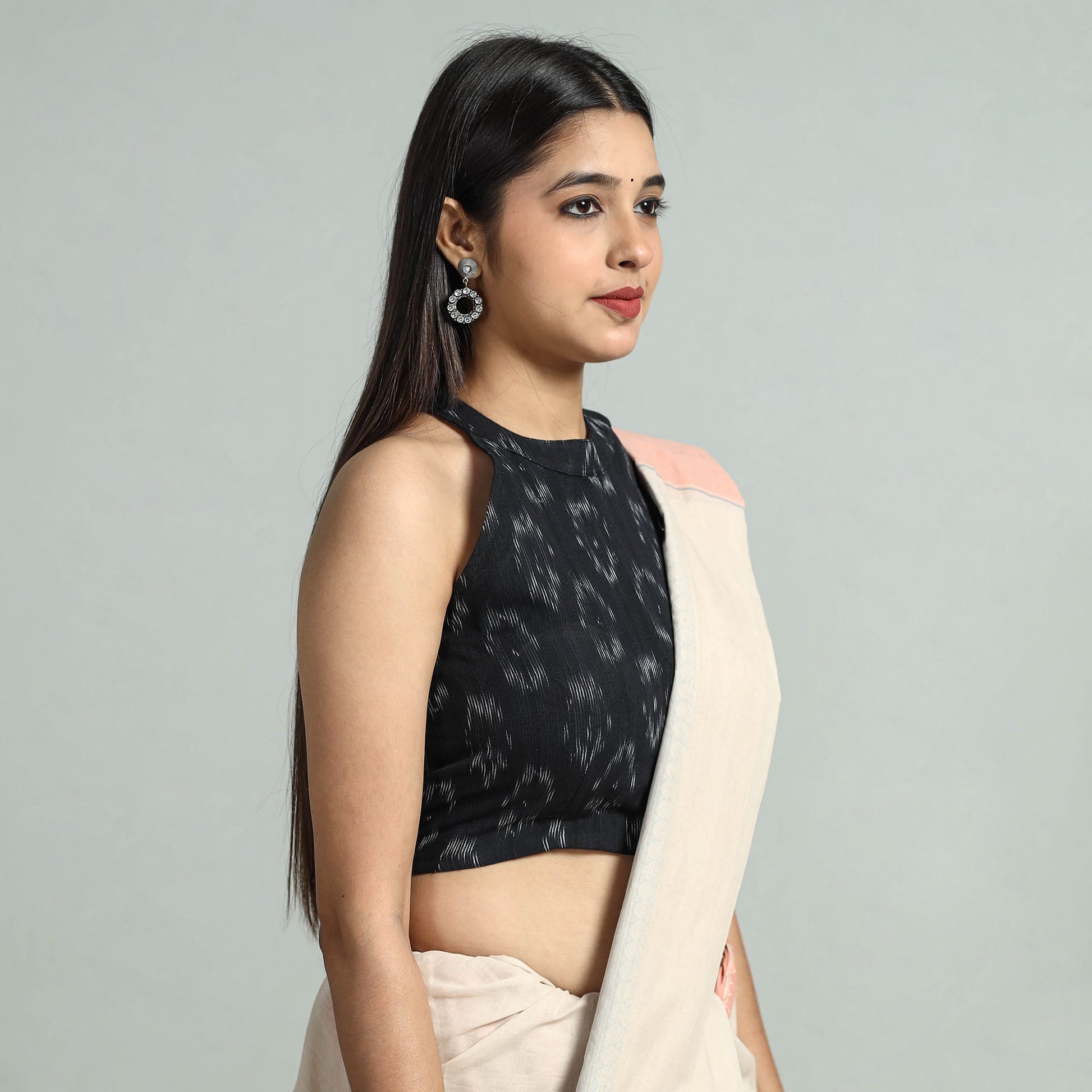 Black - Pochampally Ikat Cotton Stitched Blouse 29