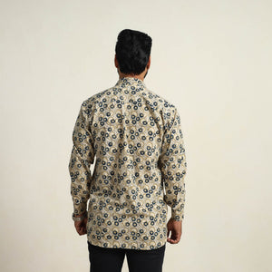 Beige - Pedana Block Print Cotton Men Kalamkari Shirt 11