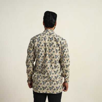 Beige - Pedana Block Print Cotton Men Kalamkari Shirt 11
