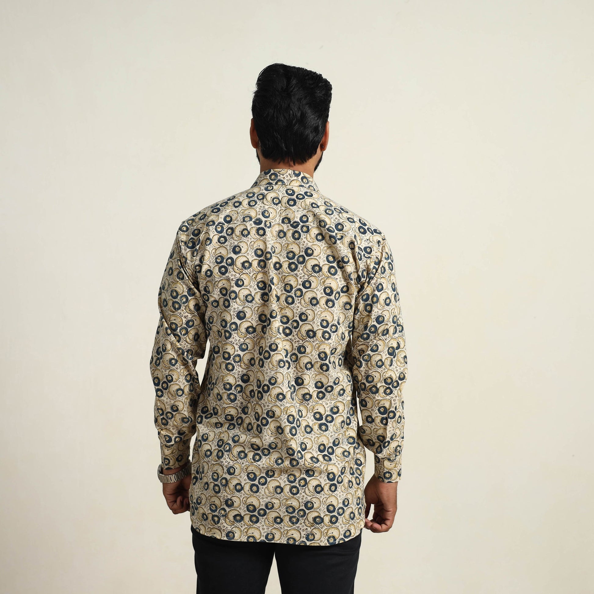 Beige - Pedana Block Print Cotton Men Kalamkari Shirt 11