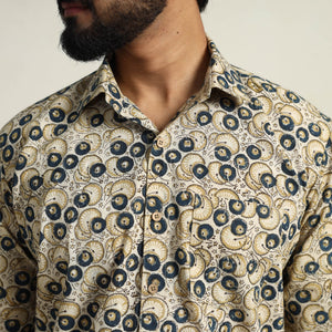 Beige - Pedana Block Print Cotton Men Kalamkari Shirt 11
