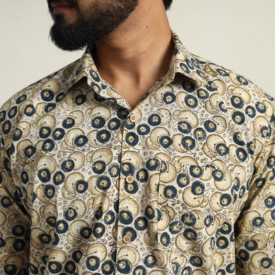 Beige - Pedana Block Print Cotton Men Kalamkari Shirt 11