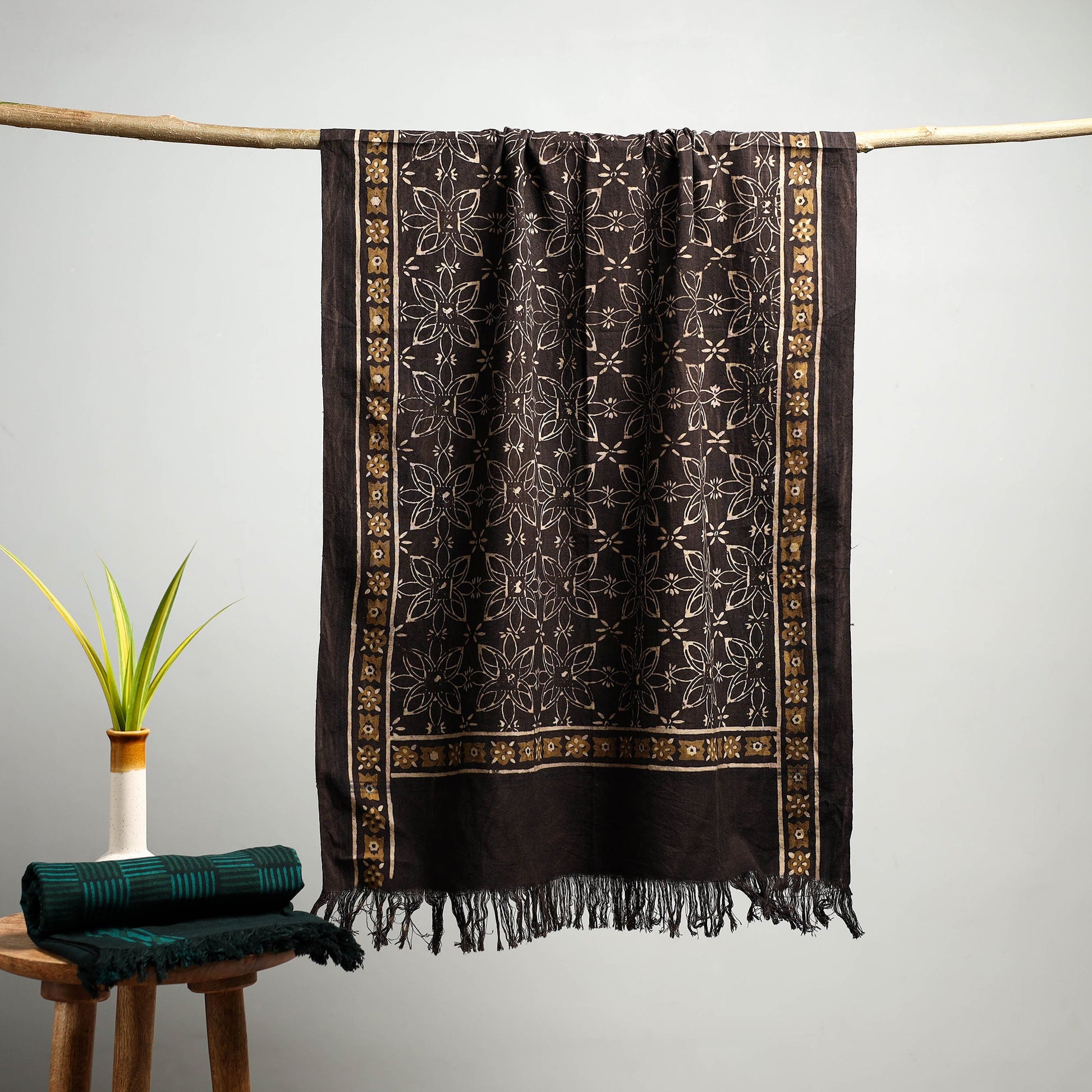 Brown - Akola Block Print Pure Handloom Cotton Towel 04