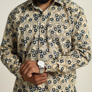 Beige - Pedana Block Print Cotton Men Kalamkari Shirt 11