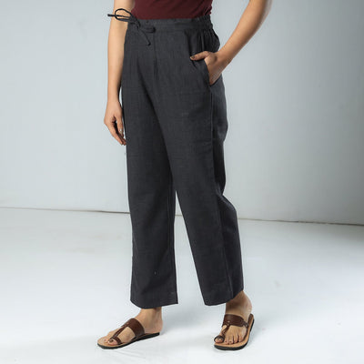 Black & Grey Texture Plain Dyed Cotton Relaxed Fit Pant