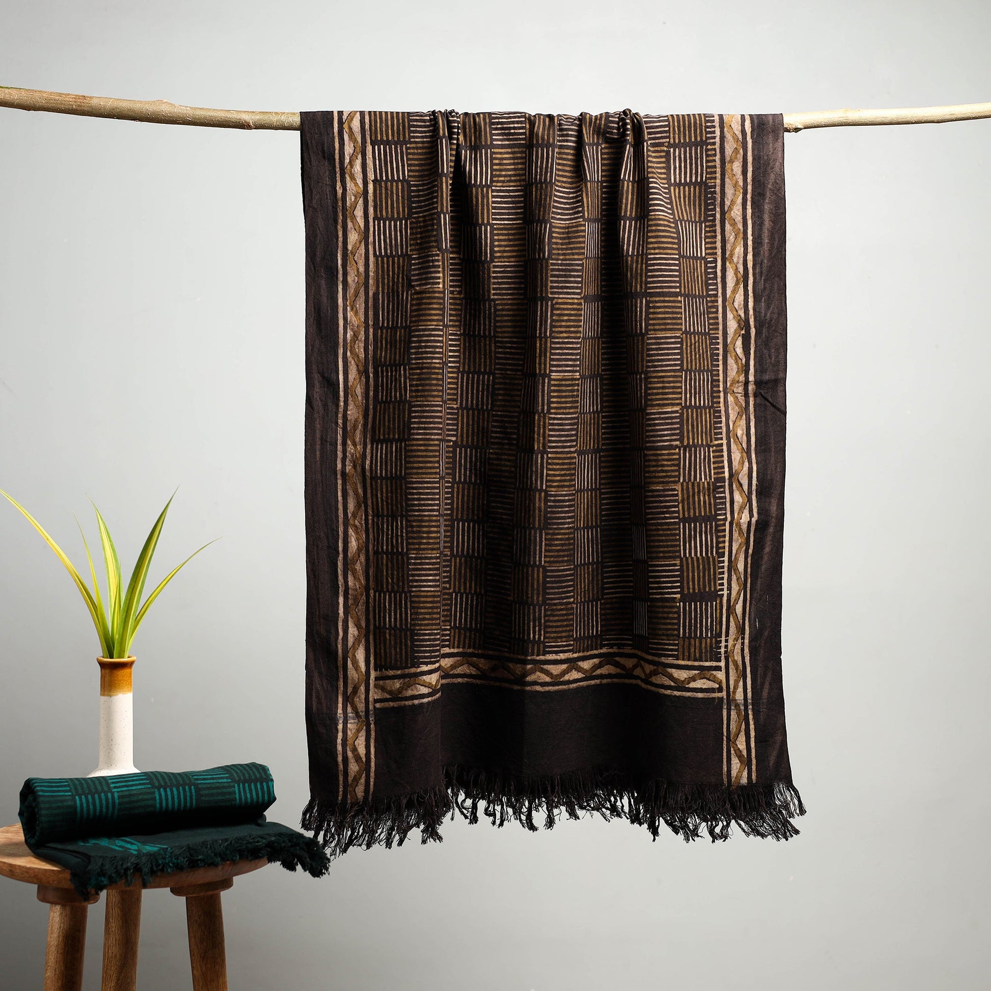 Brown - Akola Block Print Pure Handloom Cotton Towel 02