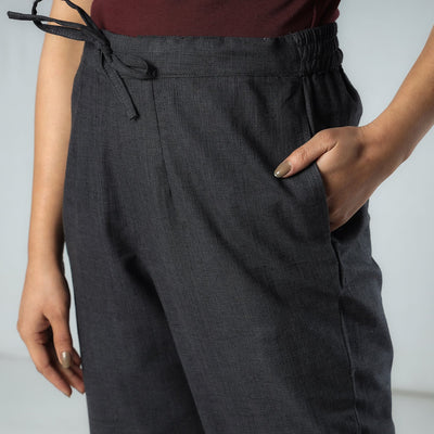 Black & Grey Texture Plain Dyed Cotton Relaxed Fit Pant