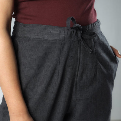 Black & Grey Texture Plain Dyed Cotton Relaxed Fit Pant