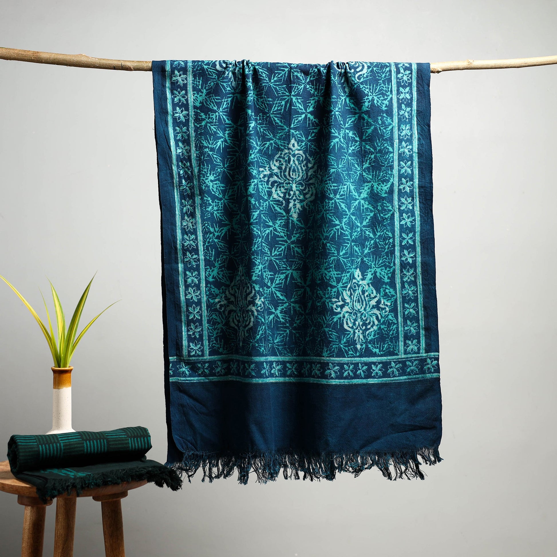 Blue - Akola Block Print Pure Handloom Cotton Towel 05