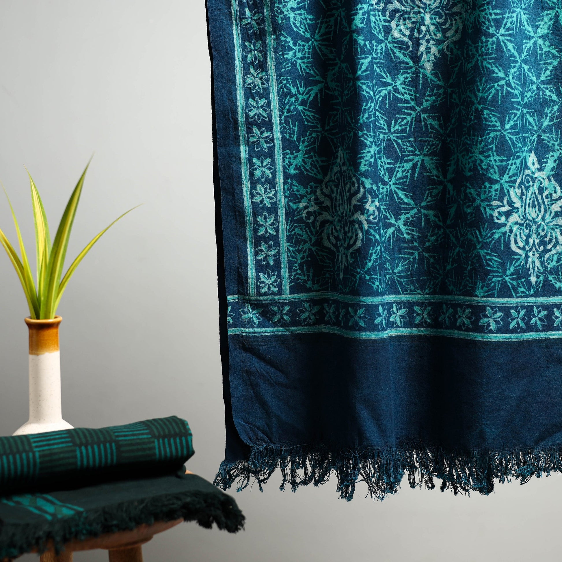 Blue - Akola Block Print Pure Handloom Cotton Towel 05