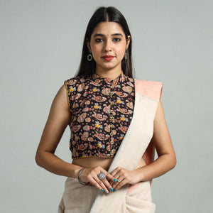 Black - Kalamkari Printed Cotton Stitched Blouse 04