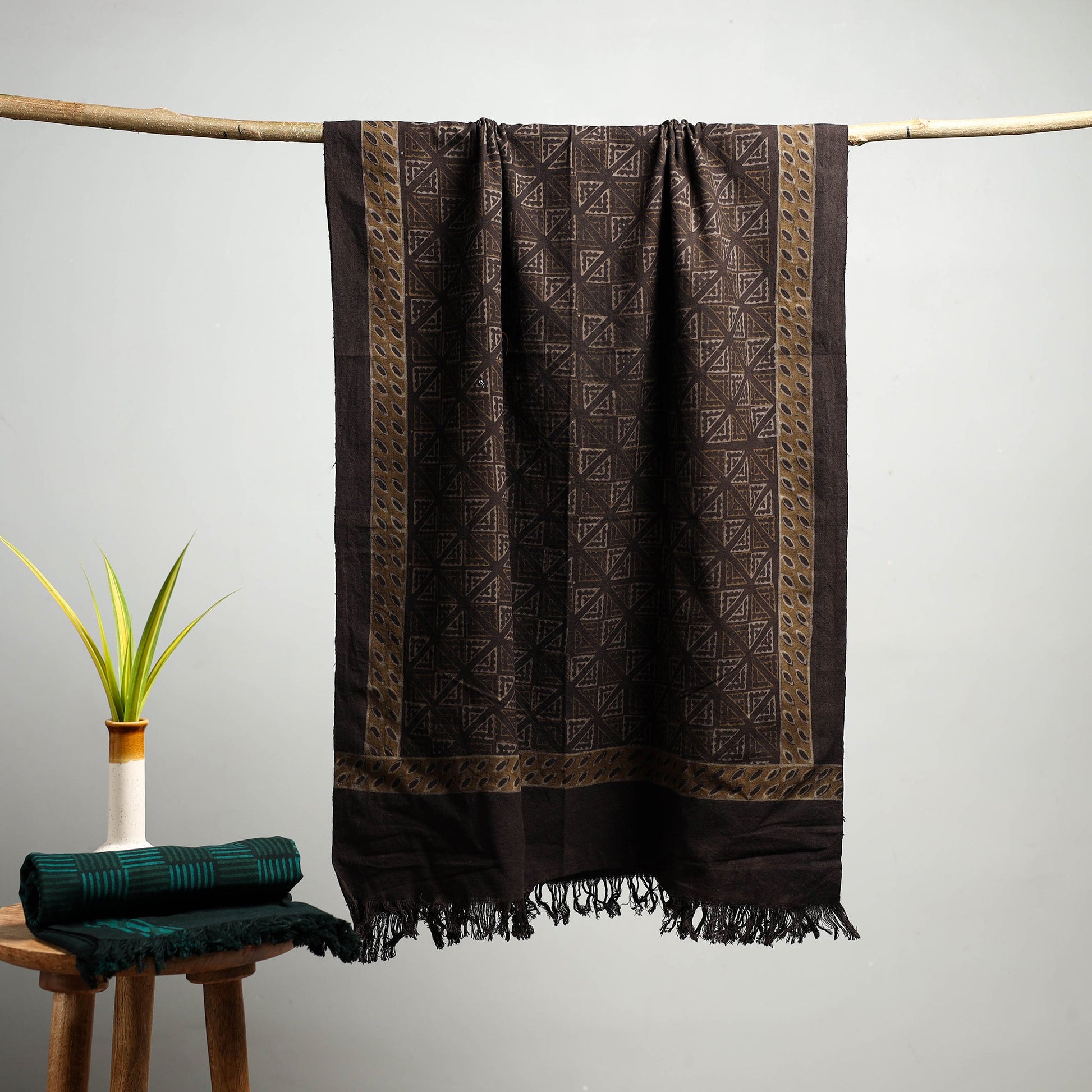 Brown - Akola Block Print Pure Handloom Cotton Towel 06
