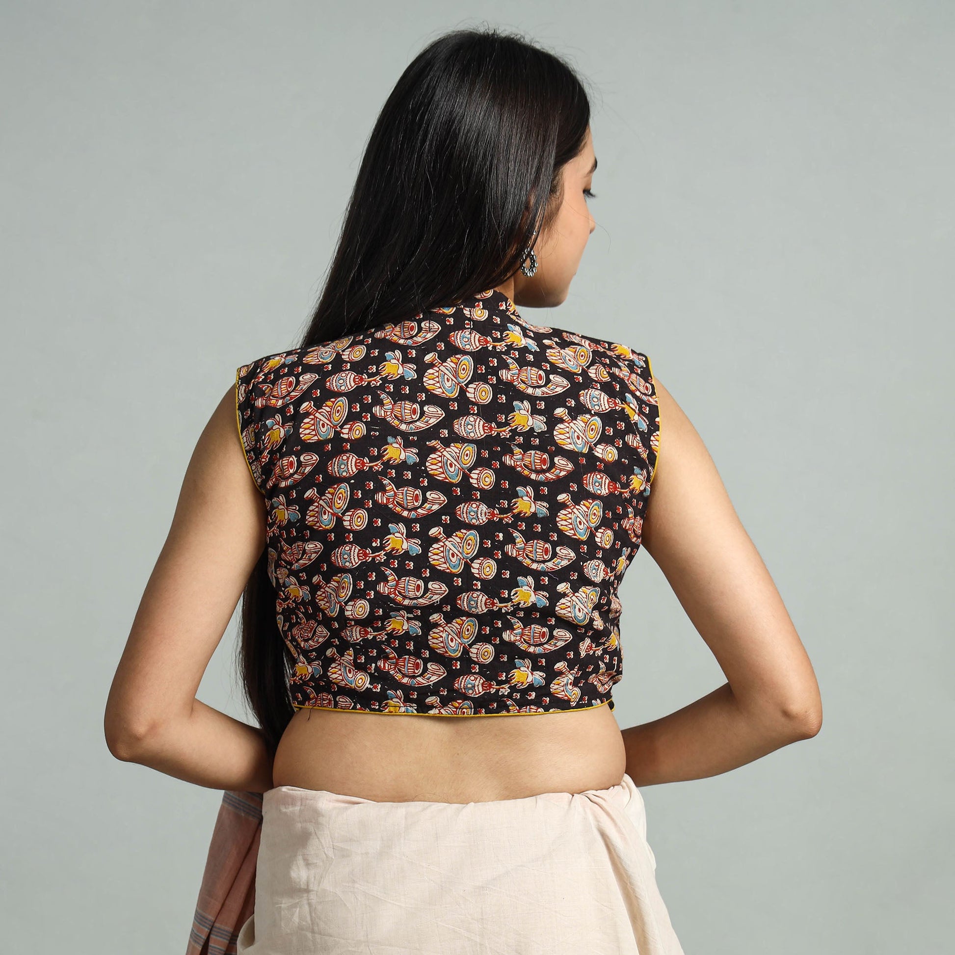 Black - Kalamkari Printed Cotton Stitched Blouse 04