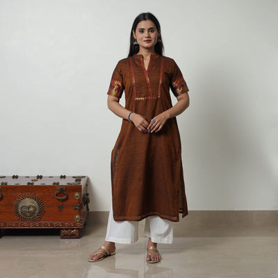 Brown - Dharwad Mercerised Cotton Straight Kurta 20