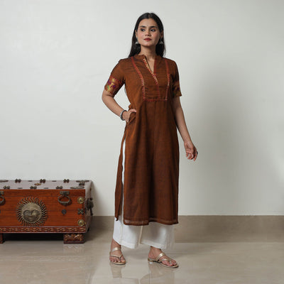 Brown - Dharwad Mercerised Cotton Straight Kurta 20