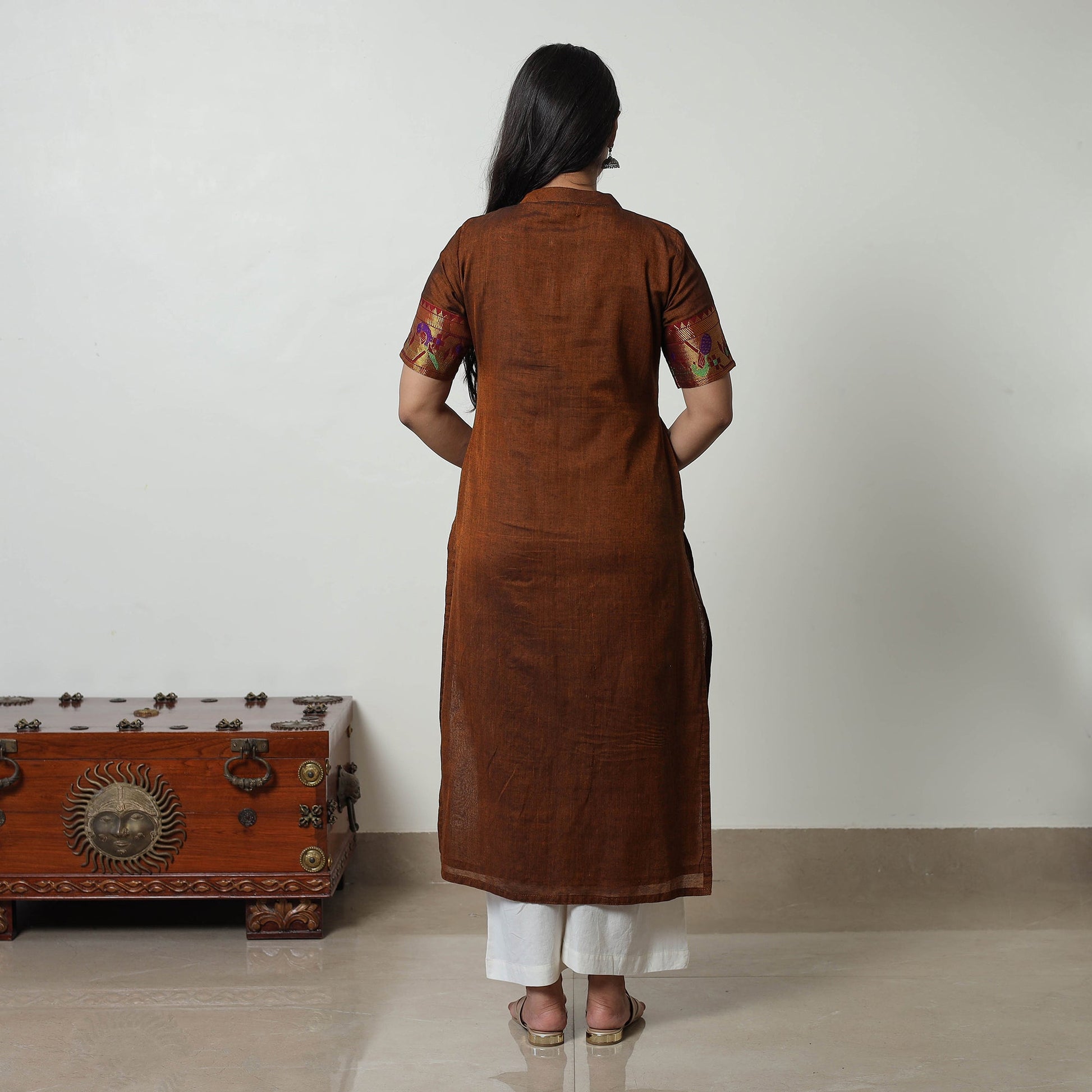 Brown - Dharwad Mercerised Cotton Straight Kurta 20