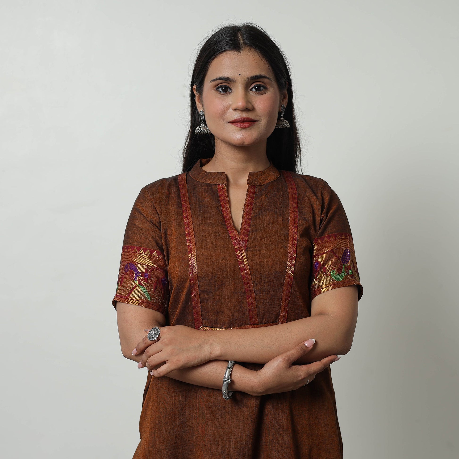 Brown - Dharwad Mercerised Cotton Straight Kurta 20