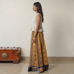 Brown - Bagru Block Printed 24 Kali Patchwork Cotton Long Skirt 31