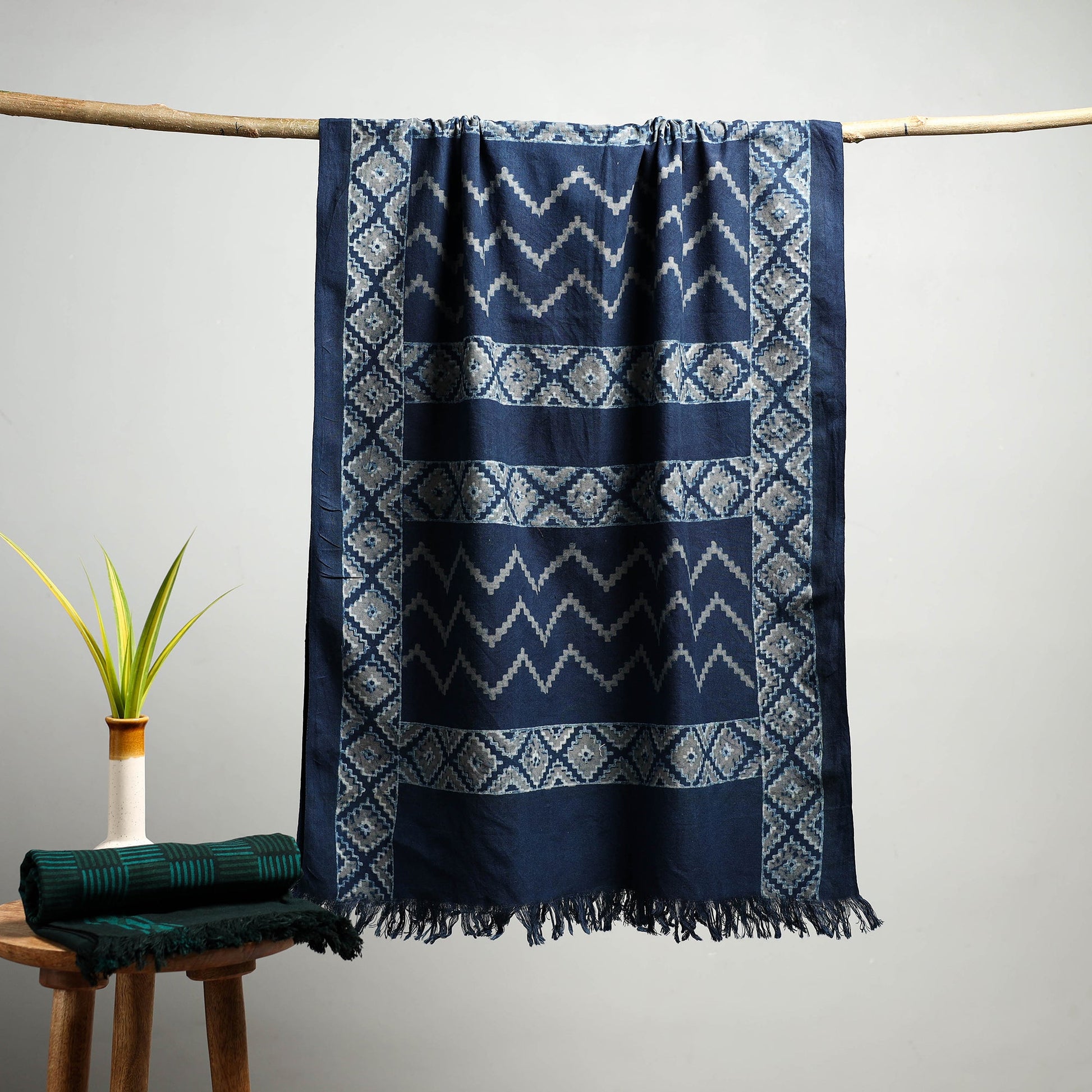 Blue - Akola Block Print Pure Handloom Cotton Towel 12