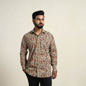 Beige - Pedana Block Print Cotton Men Kalamkari Shirt 13