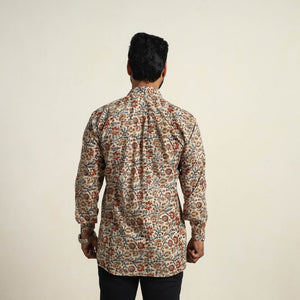Beige - Pedana Block Print Cotton Men Kalamkari Shirt 13