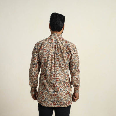 Beige - Pedana Block Print Cotton Men Kalamkari Shirt 13