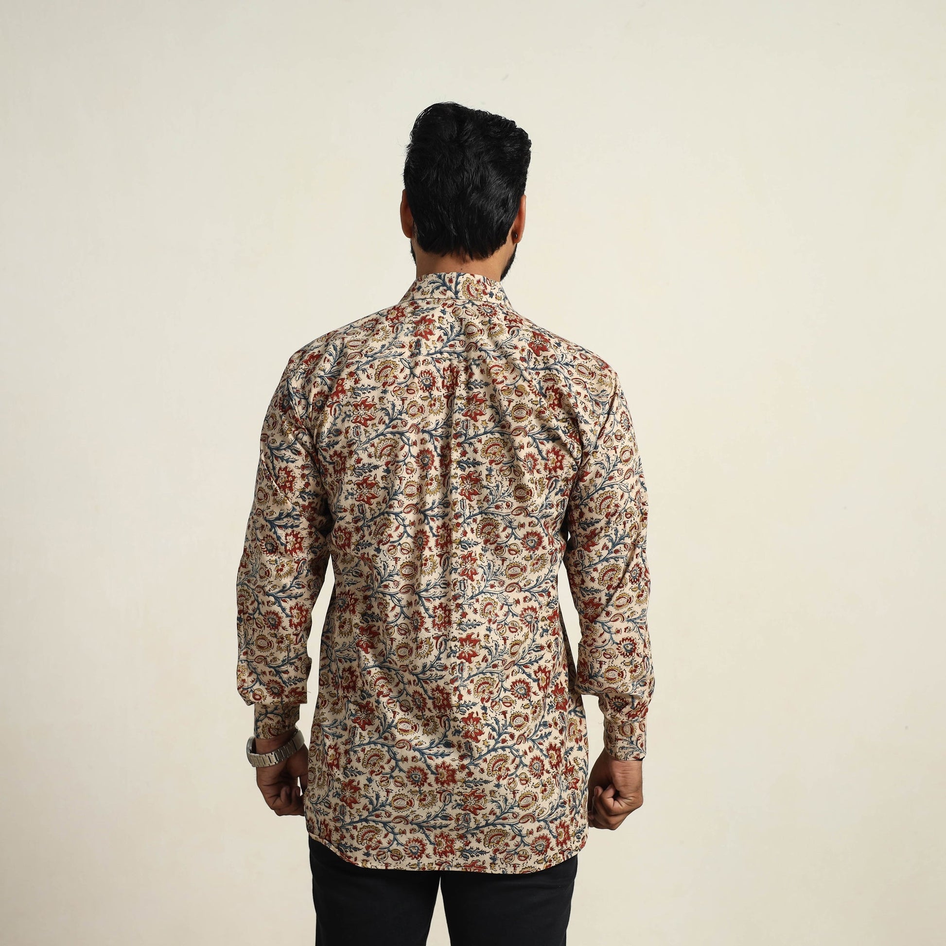 Beige - Pedana Block Print Cotton Men Kalamkari Shirt 13