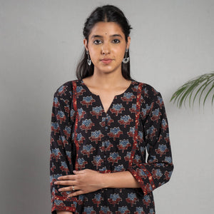 Black Indigo Ajrakh Block Printing Cotton Kurta with Palazzo Set