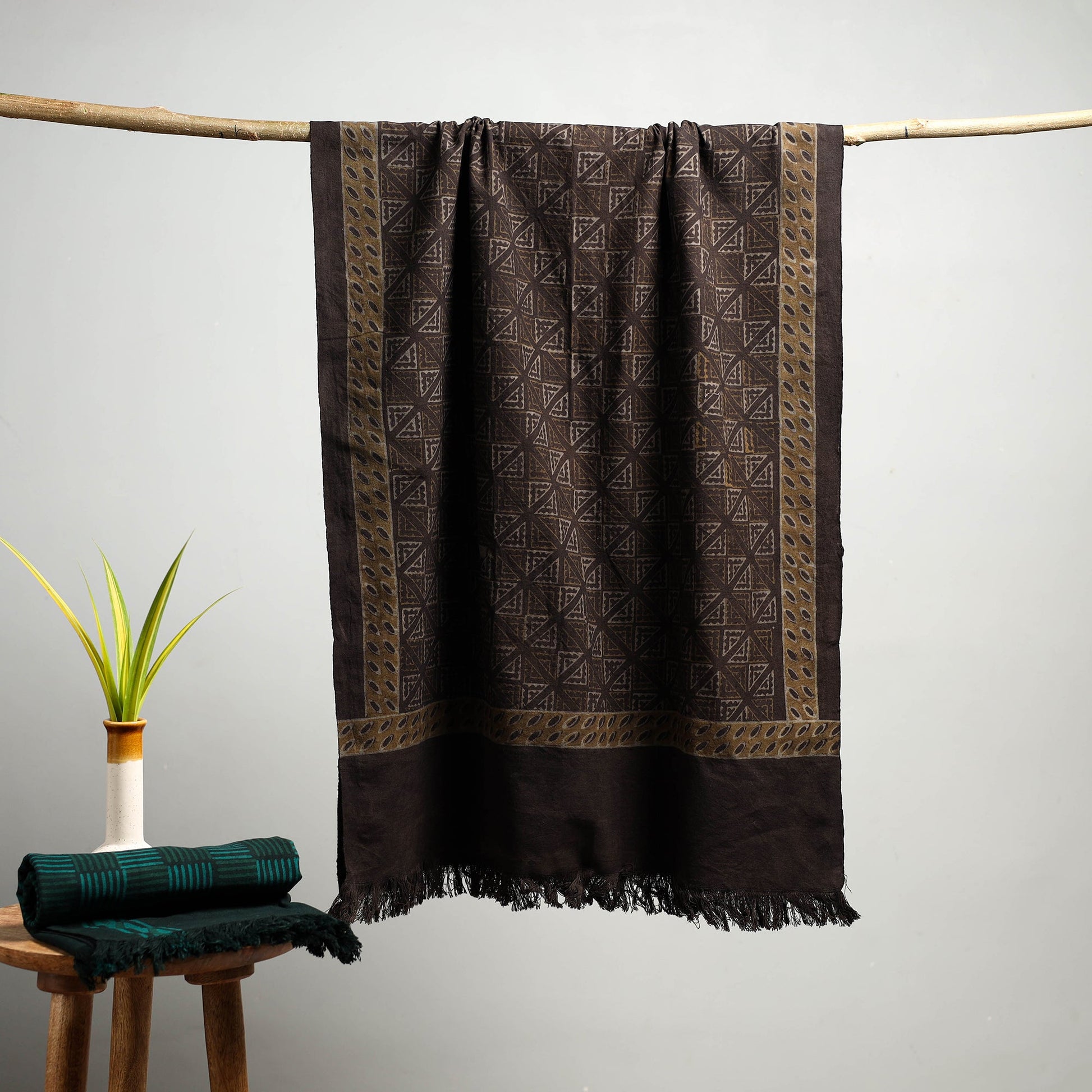 Brown - Akola Block Print Pure Handloom Cotton Towel 13