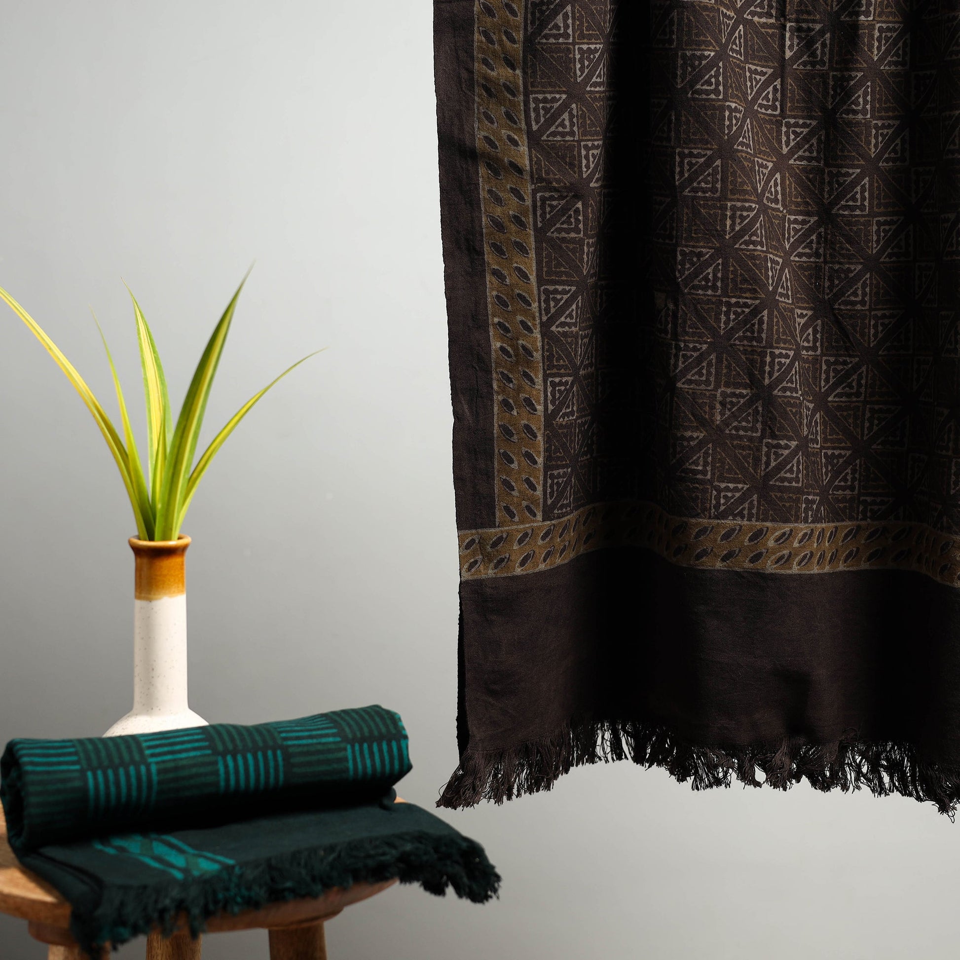 Brown - Akola Block Print Pure Handloom Cotton Towel 13