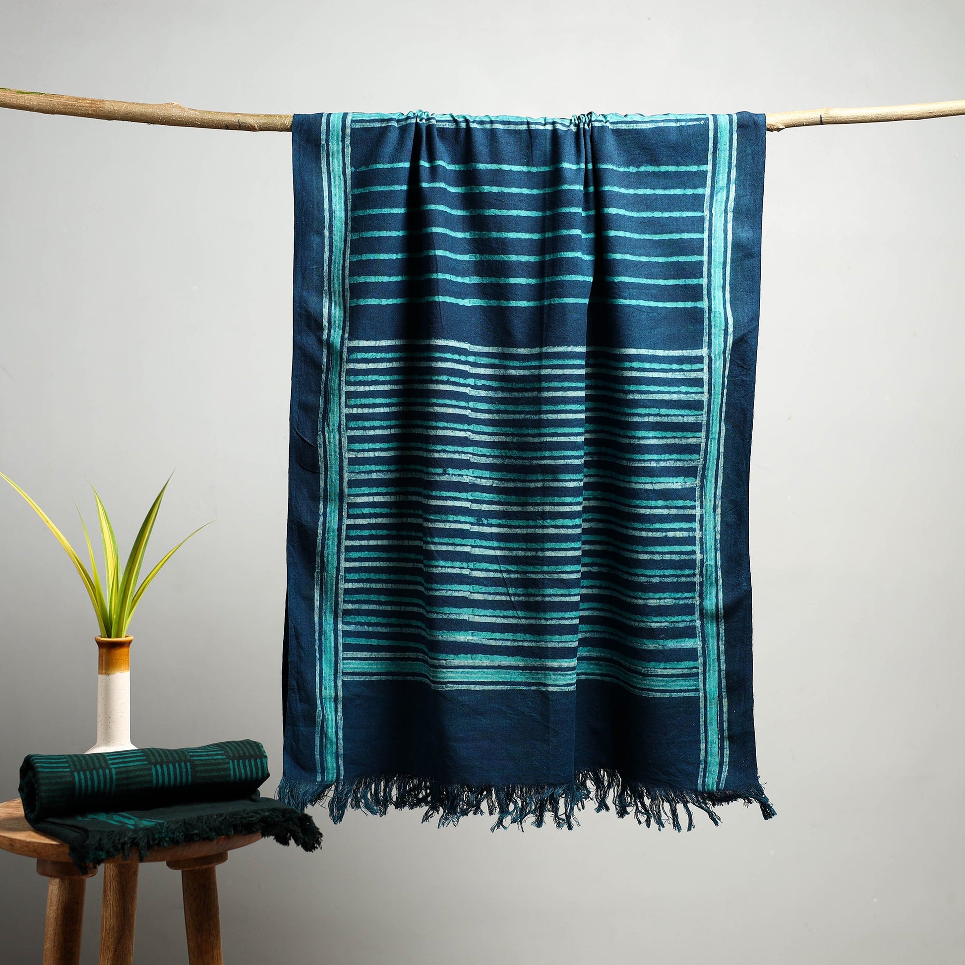 Blue - Akola Block Print Pure Handloom Cotton Towel 14