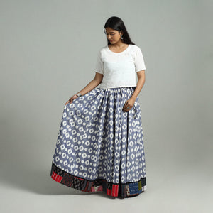 Blue - 24 Kali Patchwork Cotton Pochampally Ikat Skirt 32
