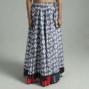 Blue - 24 Kali Patchwork Cotton Pochampally Ikat Skirt 32
