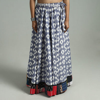 Blue - 24 Kali Patchwork Cotton Pochampally Ikat Skirt 32
