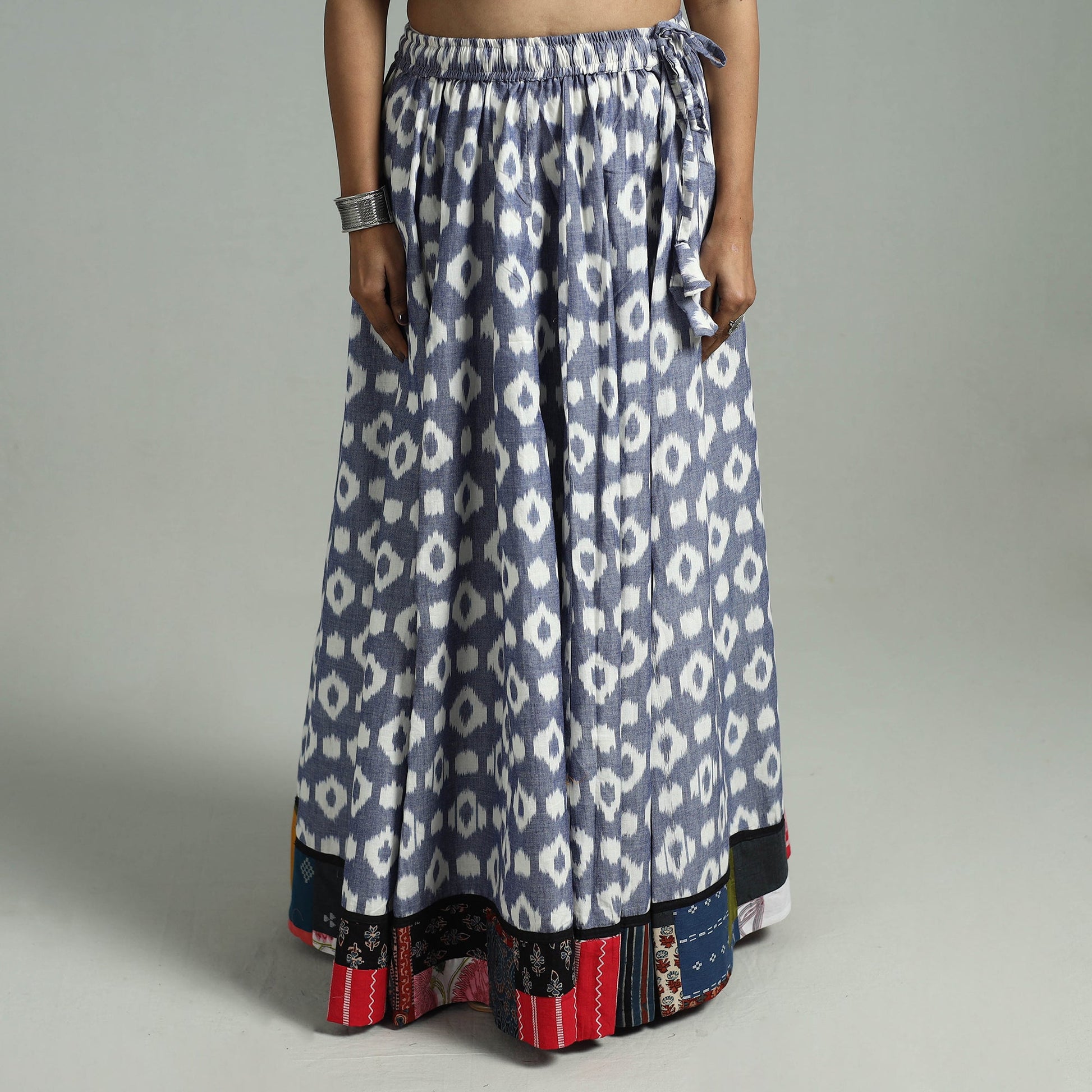 Blue - 24 Kali Patchwork Cotton Pochampally Ikat Skirt 32