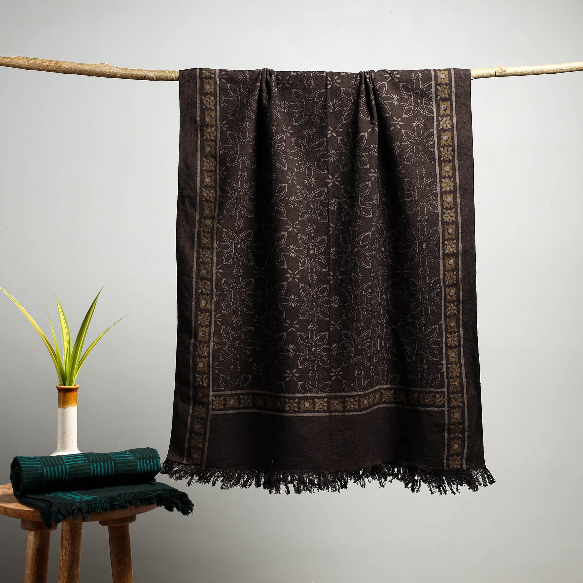 Brown - Akola Block Print Pure Handloom Cotton Towel 15
