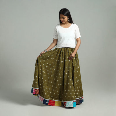 Green - 24 Kali Patchwork Cotton Pochampally Ikat Skirt 33