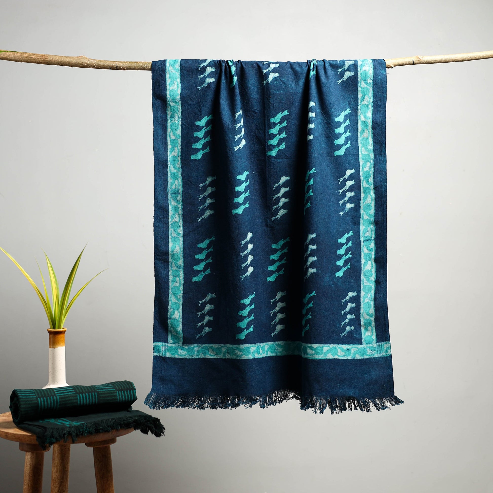 Blue - Akola Block Print Pure Handloom Cotton Towel 18