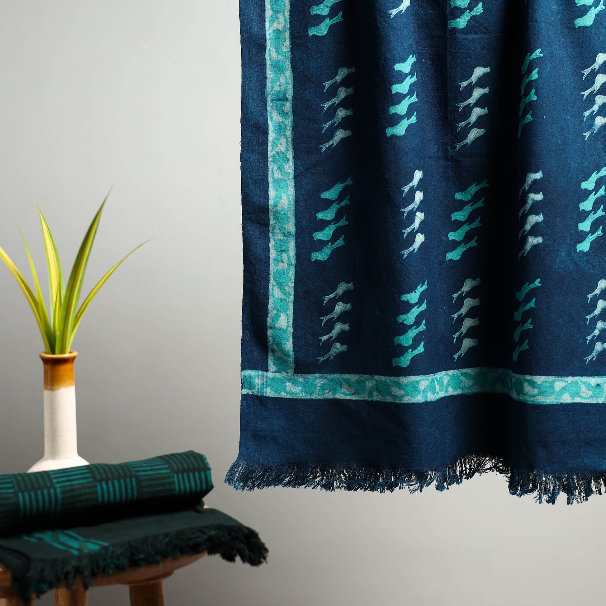 Blue - Akola Block Print Pure Handloom Cotton Towel 18