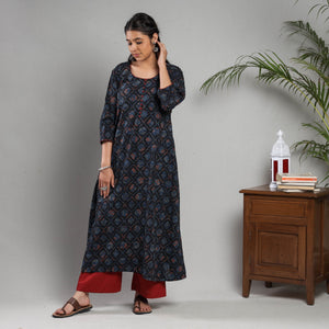 Black Indigo Ajrakh Block Printing Cotton Kurta with Palazzo Set
