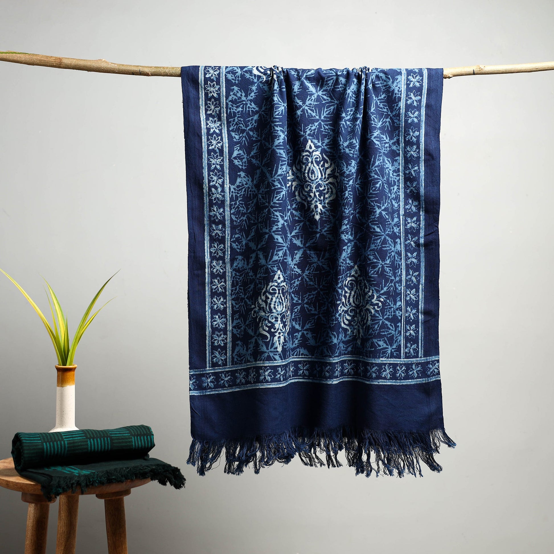 Blue - Akola Block Print Pure Handloom Cotton Towel 19