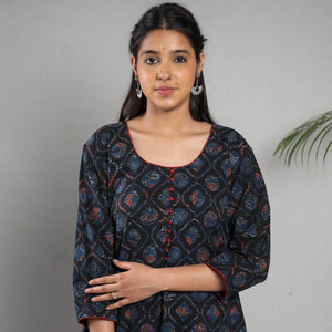 Black Indigo Ajrakh Block Printing Cotton Kurta with Palazzo Set